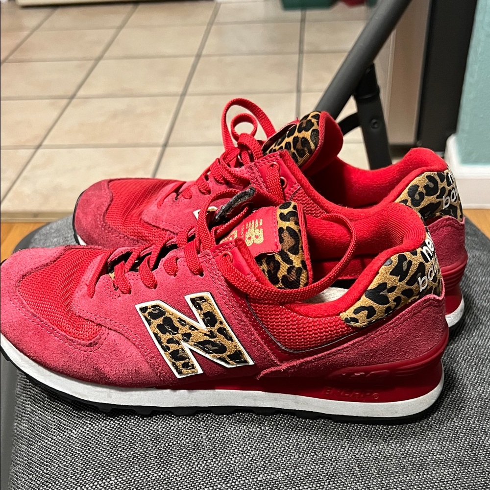 New Balance Women's Red and Leopard Print Sneakers